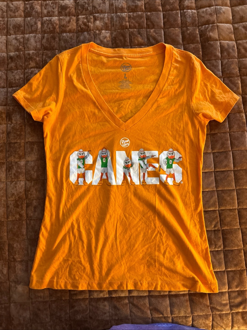 Dyme Lyfe WOMEN'S University of Miami Hurricanes / UM Orange T-Shirt - LARGE